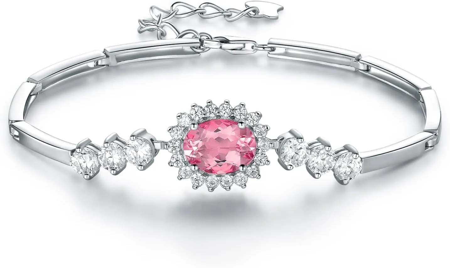 JIANGXIN Princess Diana Royal Engagement Style Birthstone 925 Sterling Silver Bracelets 16 4cm Platinum Plated Fine Jewelry for Women
