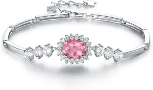 JIANGXIN Princess Diana Royal Engagement Style Birthstone 925 Sterling Silver Bracelets 16 4cm Platinum Plated Fine Jewelry for Women