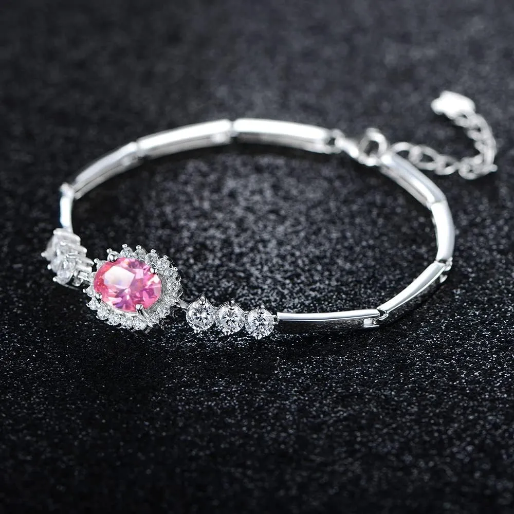 JIANGXIN Princess Diana Royal Engagement Style Birthstone 925 Sterling Silver Bracelets 16 4cm Platinum Plated Fine Jewelry for Women