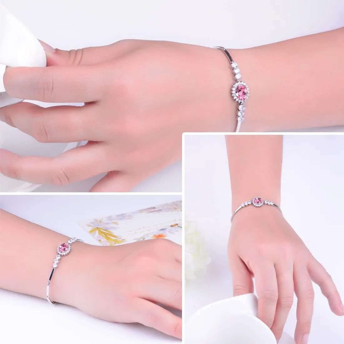 JIANGXIN Princess Diana Royal Engagement Style Birthstone 925 Sterling Silver Bracelets 16 4cm Platinum Plated Fine Jewelry for Women