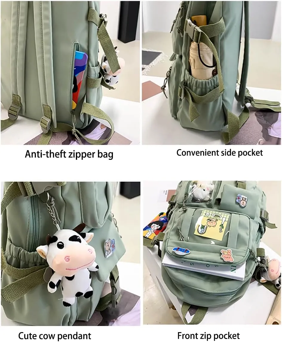 Kawaii Backpack with Bear Plush Kawaii Pin Accessories Cute Aesthetic Bookbag School Bags for Girls Teen (Cute, Begie)