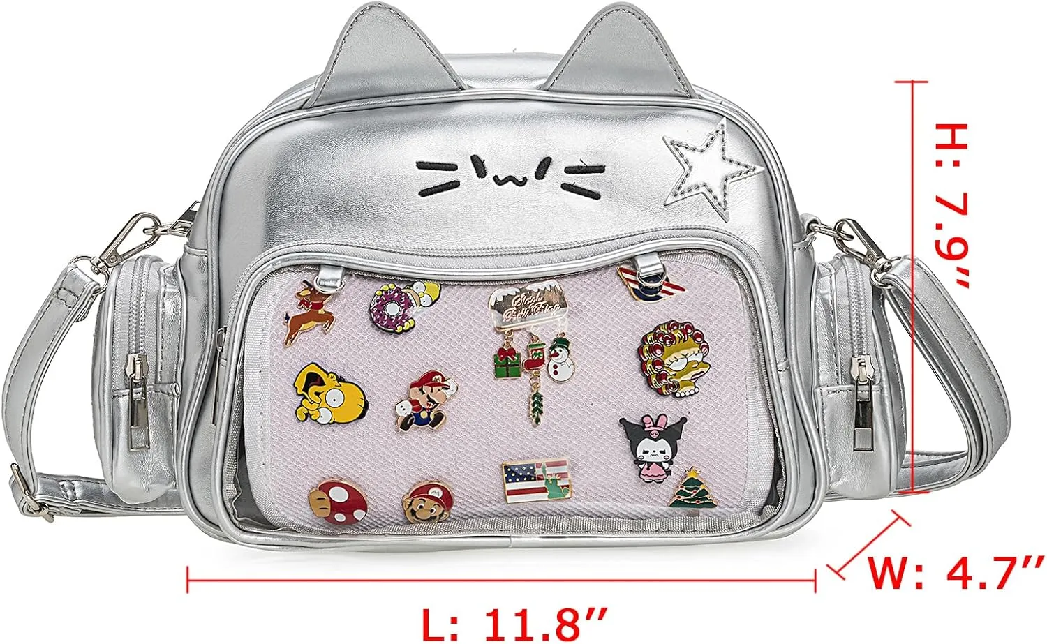 Kawaii Ita Bag Crossbody Bag Cute White Cat Backpack Girls Shoulder Bags Pin Display with Insert