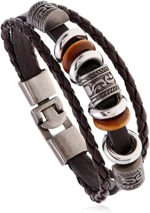 kelistom Genuine Leather Bracelet for Men Women Teen Boys Girls, Handmade Braided Link Charm Bracelets Wristbands Gothic Adjustable Wrap Bracelet