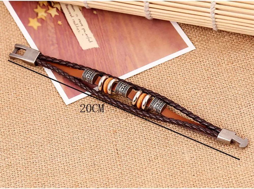kelistom Genuine Leather Bracelet for Men Women Teen Boys Girls, Handmade Braided Link Charm Bracelets Wristbands Gothic Adjustable Wrap Bracelet
