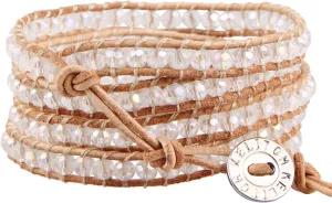 KELITCH 5 Wrap Leather Bracelets for Women Natural Leather Cuff Clear Crystal Beaded Bracelet Fashion Jewelry Gift