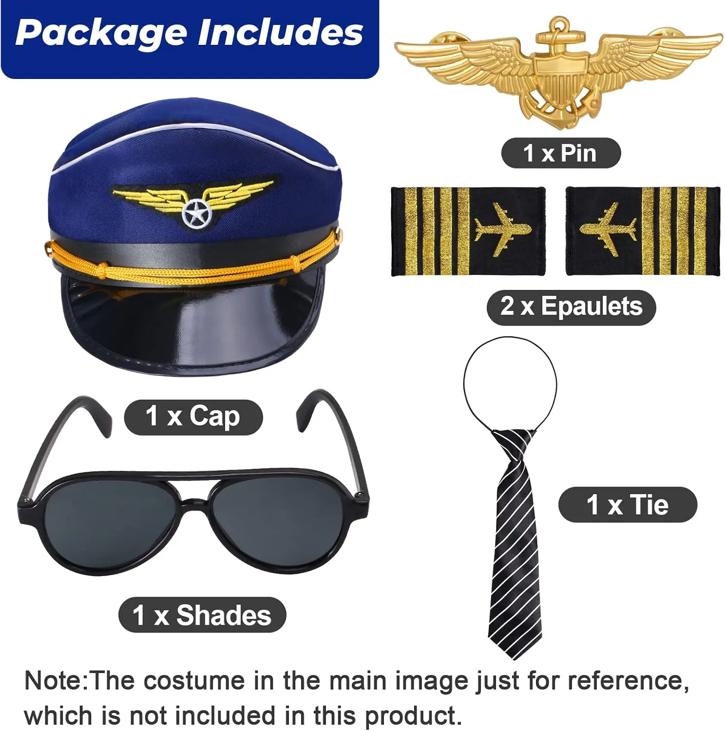 Kids Pilot Costume Accessories Set With Aviator Hat Sunglasses Tie Pin for Aviation Halloween Dress Up