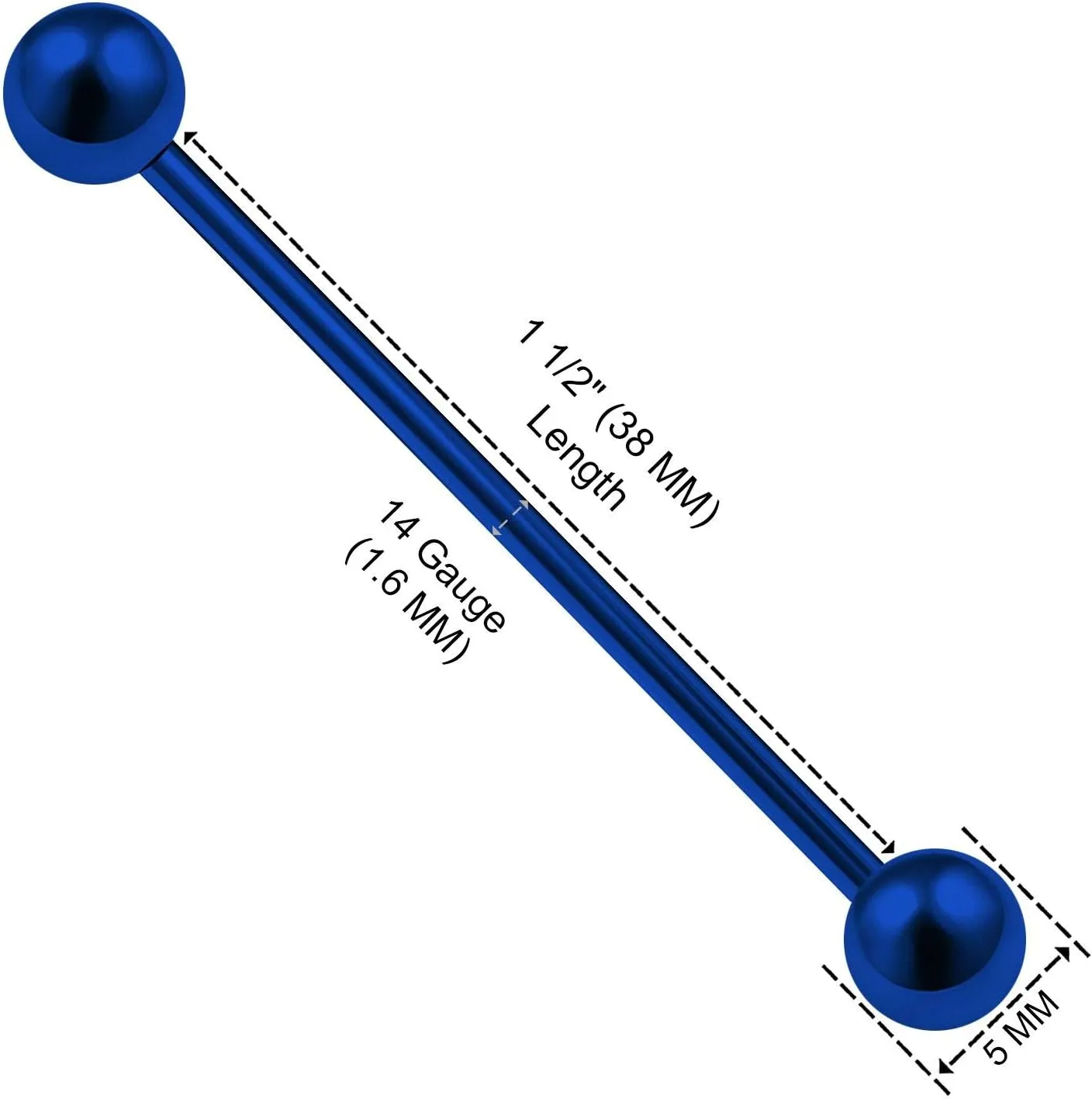KJM FASHION 2PCS Stainless Steel Industrial Barbell Stud Scaffolding 14 Gauge 1 1/2 38mm 5mm Ball Earring Piercing Jewelry View More Colors