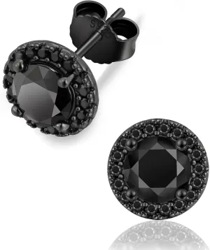 KRKC Black Moissanite Stud Earrings for Men, D Color VVS1 Clarity, Lab Created Diamond Earrings, Vermeil 925 Sterling Silver Hypoallergenic 14K Black Gold Friction Back Earrings Jewelry for Men Women Gift