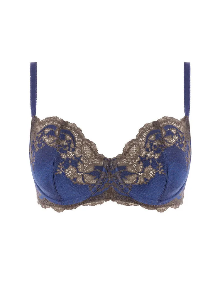 Lace Affair Balcony Bra - Blue Print/Chocolate Brown