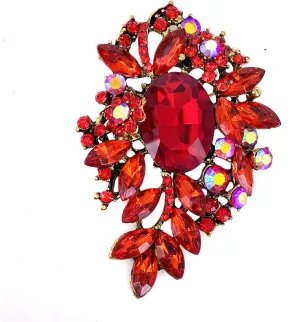 LAXPICOL Vintage Sparkly Austrian Crystal Flower Leaf Bouquet Clusters Big Large Brooch Pin for Women Gold Tone