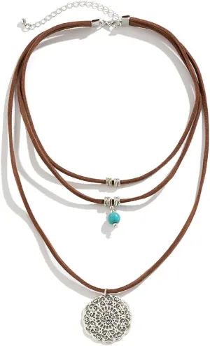 Layered Denim Style Western Jewelry for Women Vintage Bolo Necklace for Women Turquoise Necklace With Cowgirl Decorations