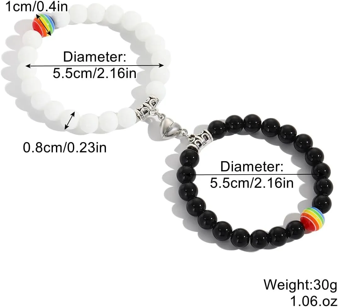 LGBT Natural Stone Bead Lesbian Gay Couple Matching Pride Bracelet Handmade Adjustable Rainbow Gemstone Beaded Stretch Bracelets for Men Women Yoga Friendship Jewelry