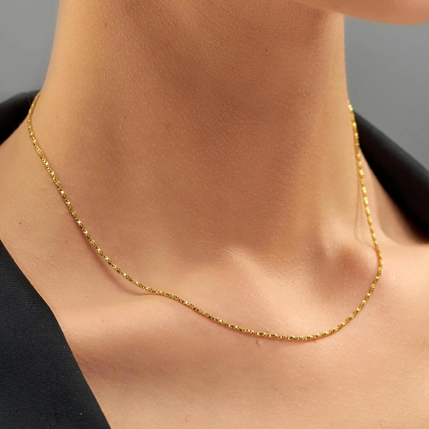 LIFETIME JEWELRY 1.2mm Twisted Box Chain Necklace for Women & Men 24k Gold Plated
