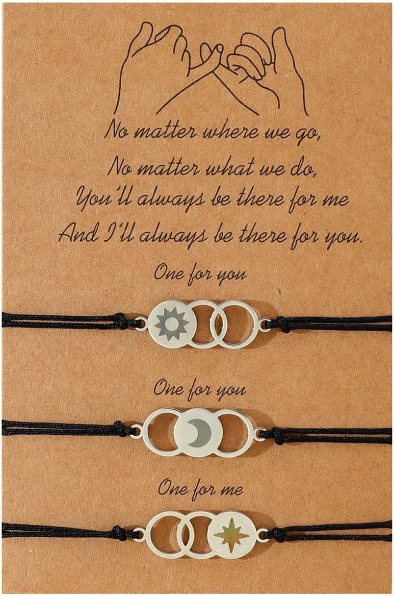 Lnnmomn 3 Pcs Pinky Promise Distance Matching Bracelets Friendship Sister Jewelry Gift for Best Friend Daughters Family Besties Sisters
