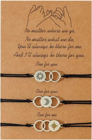 Lnnmomn 3 Pcs Pinky Promise Distance Matching Bracelets Friendship Sister Jewelry Gift for Best Friend Daughters Family Besties Sisters