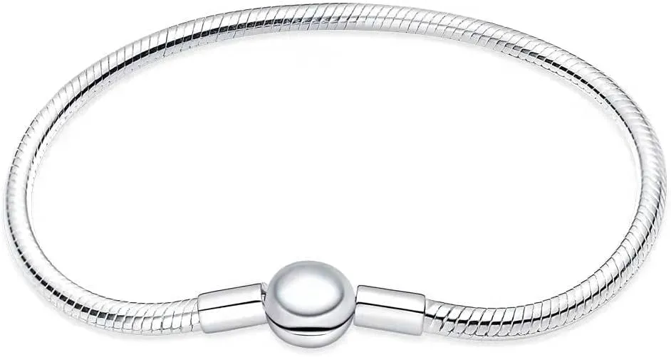 LNQOBU 925 Sterling Silver Snake Chain Bracelet Glossy Women Charm Bracelets for Mother's Day Gift(With one Spacer Beads)