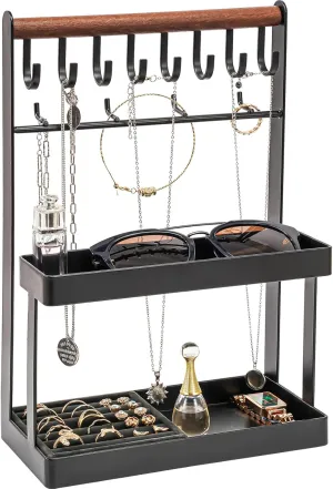 Lolalet 4-Tier Jewelry Organizer, Cute Necklace Holder Stand with 12 Hooks for Teen Girl Aesthetic Room Bedroom Decor -Black