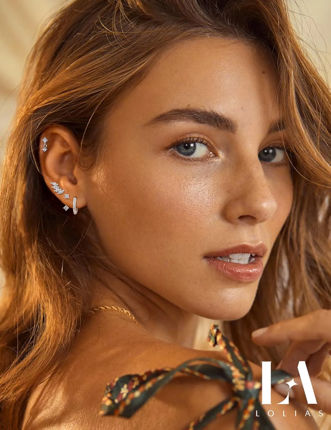 LOLIAS 4 Pairs 14K Gold Stud Earrings for Women - Dainty Hypoallergenic Flat Back Cartilage Earring Sets for Multiple Piercing - Silver Gold Small Dangle Huggie Hoop Stud Earrings Stacks