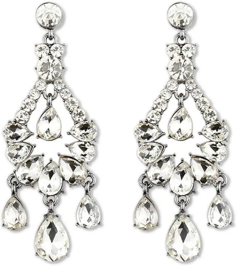 Long Art Deco Vintage Antique Retro Style Chandelier Imitation Diamond Rhinestone Bridal Wedding Prom Statement Drag Queen Earrings