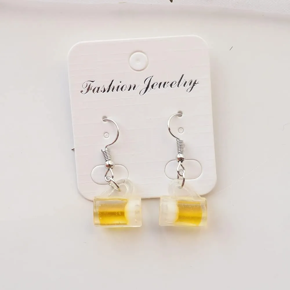 Lovely Beer Mug Dangle Earrings Handmade Lightweight Drink Bottle Earrings Funny Food Earrings for Women Beer Lover Statement Jewelry Gifts