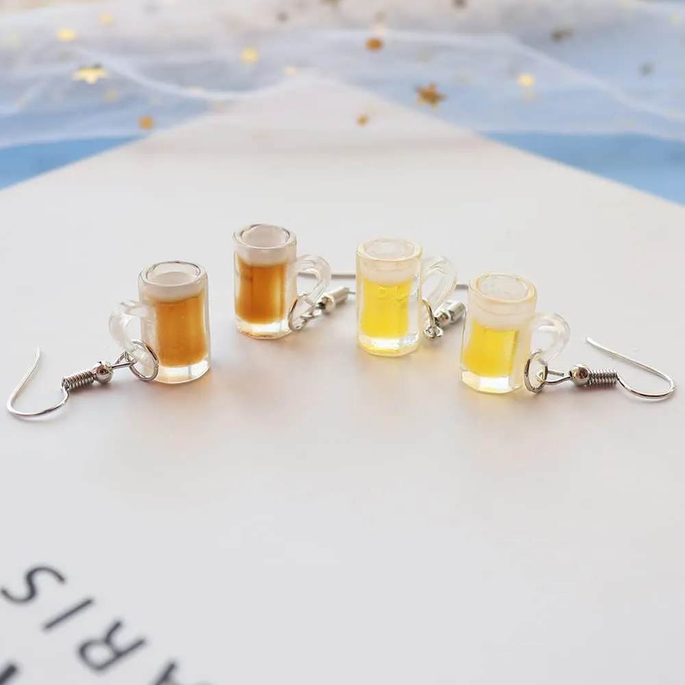 Lovely Beer Mug Dangle Earrings Handmade Lightweight Drink Bottle Earrings Funny Food Earrings for Women Beer Lover Statement Jewelry Gifts