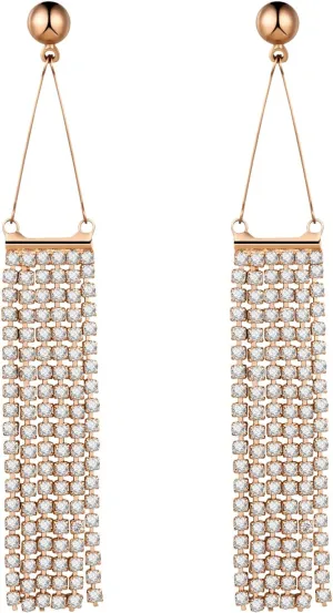 LUCA SMITH Rhinestone Tassel Drop Dangle Dangling Earrings for WomenSparkly Crystal Chandelier Statement EarringWedding Bridal EarringsGifts for Party Prom