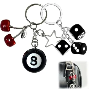 Lucky Cherry 8 Ball Keychain Star with 3Pcs Dice for Bags Charms Cute Y2k Aesthetic Accessory for Keys Women Men