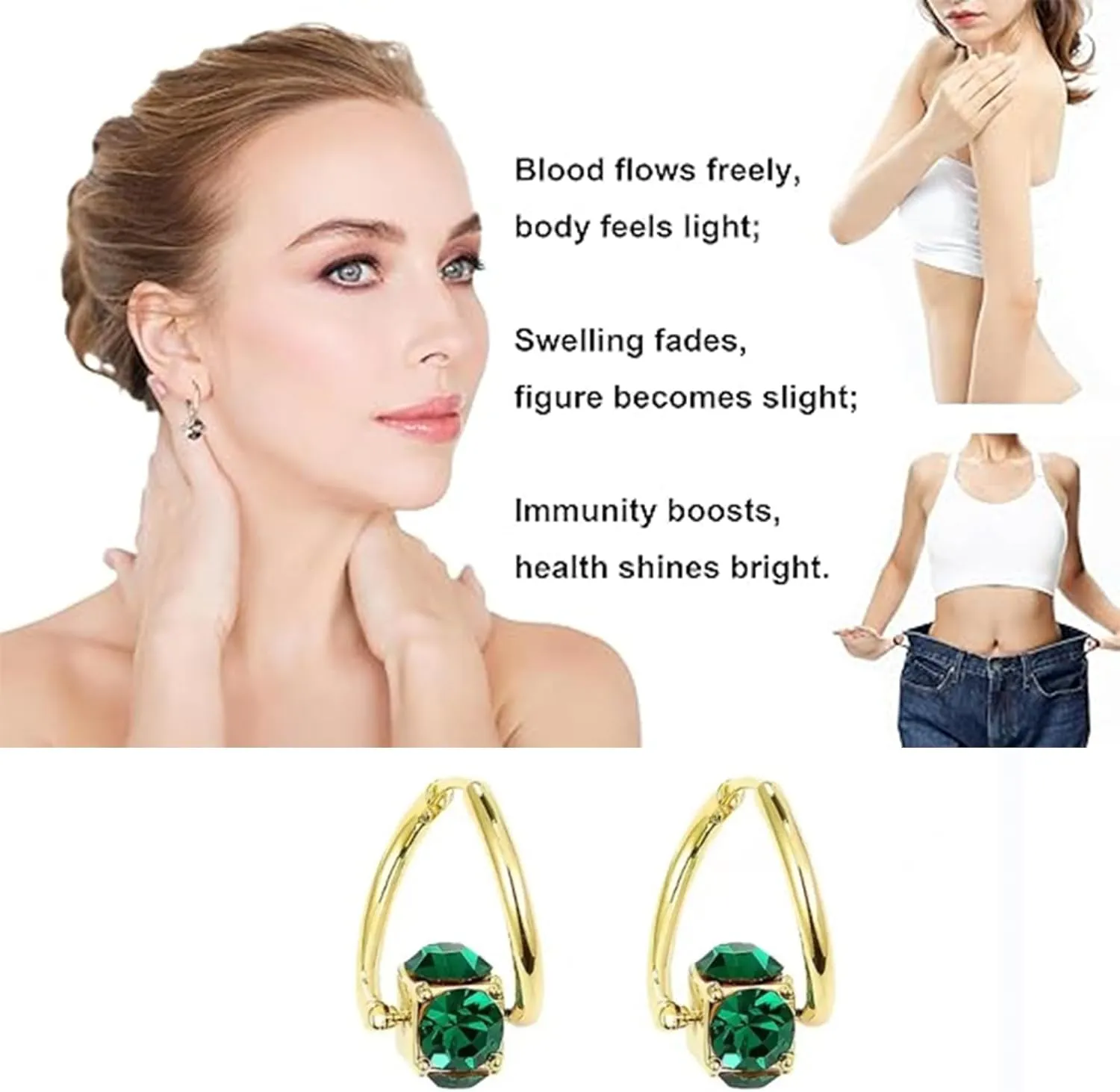 Lymphatic Drainage Slimming Hoop Earrings, Sparkle CZ Zircon Hoop Twisted Earrings Flysmus Halolux Lymphvity Magnetotherapy Germanium Lymphatic Activity Acupuncture Therapy Earrings Jewelry Gift for Women