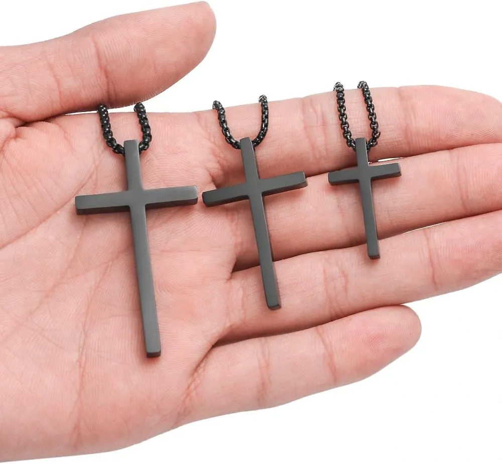 M MOOHAM Cross Necklace for Men, Silver Black Gold Stainless Steel Plain Cross Pendant Necklace for Men Box Chain 16-30 Inch