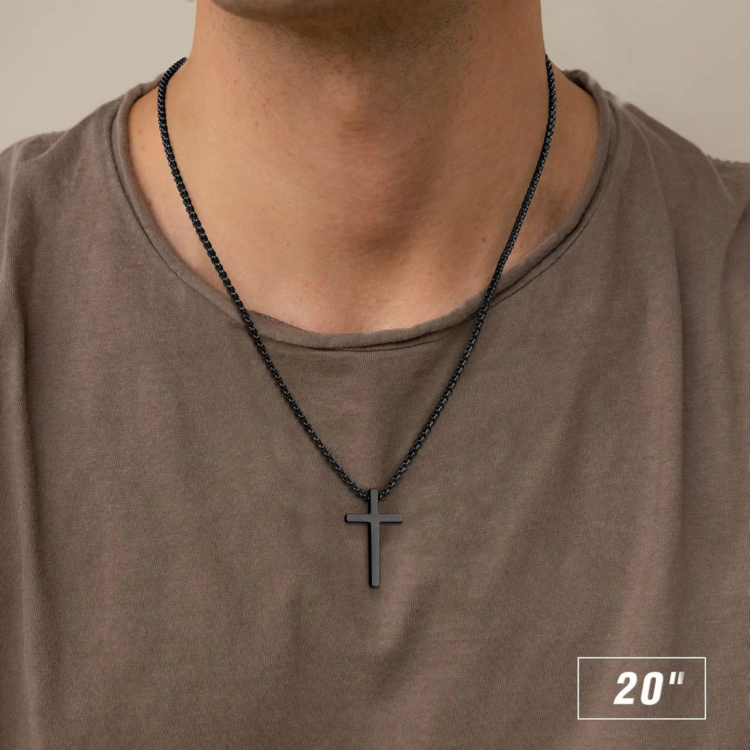 M MOOHAM Cross Necklace for Men, Silver Black Gold Stainless Steel Plain Cross Pendant Necklace for Men Box Chain 16-30 Inch