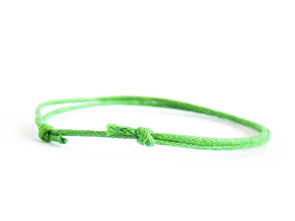 Man Gift, Man Bracelet Friendship Jewelry. Thin Rope Bracelet with Slip Knots. Adjustable Cord Jewelry. Green Surfer Accessory
