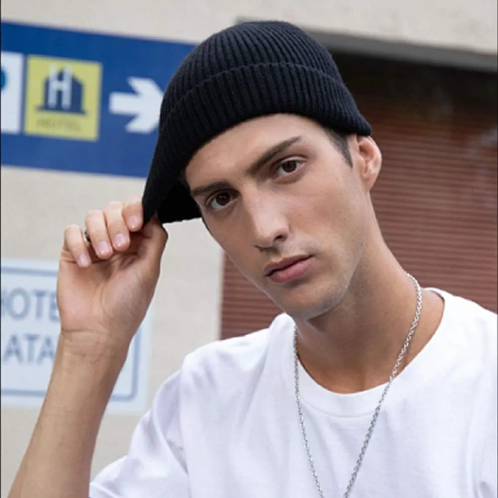 MaxNova Knit Cuff Short Fisherman Beanie for Men Women Warm Hats