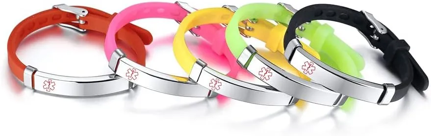 MEALGUET Medical Alert id Bracelets for Kid, Customized Children Silicone & Stainless Steel Adjustable Medical ID Wristband for Toddler,Child,daughter,son, safety ID Bracelet