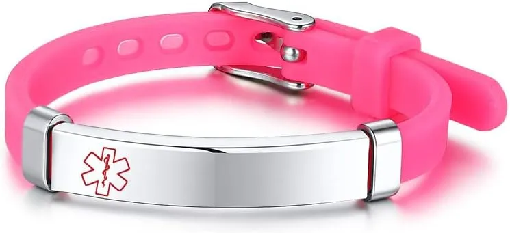 MEALGUET Medical Alert id Bracelets for Kid, Customized Children Silicone & Stainless Steel Adjustable Medical ID Wristband for Toddler,Child,daughter,son, safety ID Bracelet