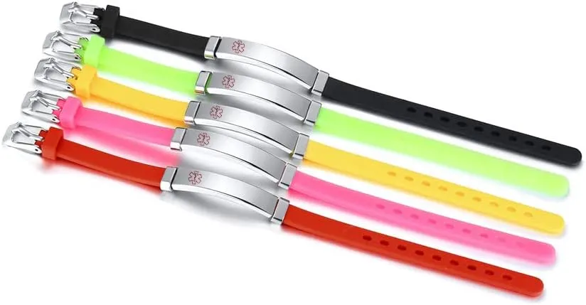 MEALGUET Medical Alert id Bracelets for Kid, Customized Children Silicone & Stainless Steel Adjustable Medical ID Wristband for Toddler,Child,daughter,son, safety ID Bracelet