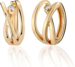 MEVECCO Gold Huggie Hoop Earrings 18K Gold Plated Cross CZ Hoop Earrings Minimalist Handmade Earrings for Women