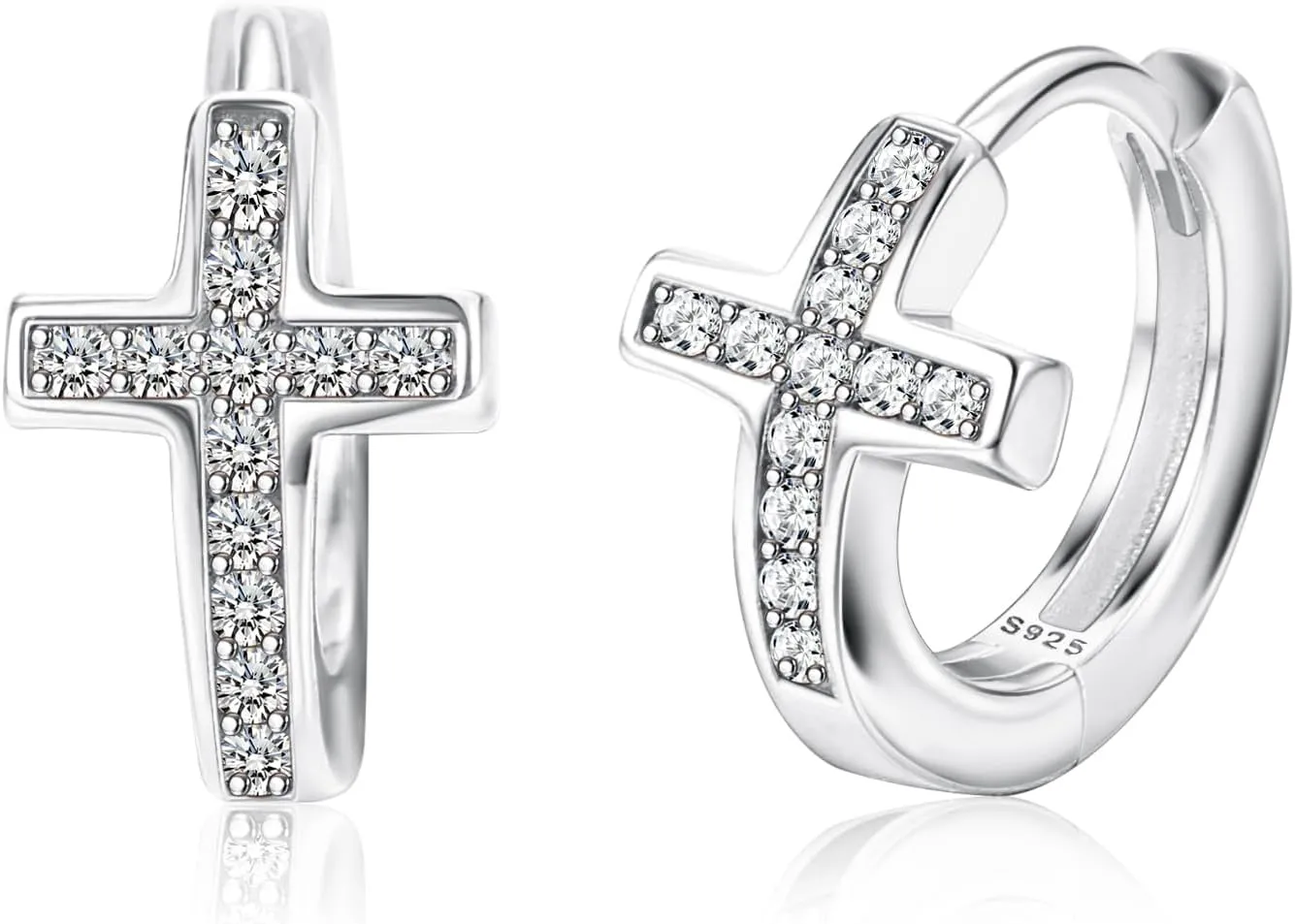 MILACOLATO 925 Sterling Silver Cross Hoop Earrings: Small Huggie Earring for Women Men Tiny Cubic Zirconia Hypoallergenic Cartilage Cross Earrings Dainty 18K Gold Plated Jewelry Gifts