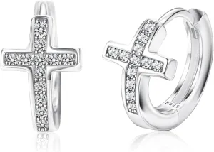 MILACOLATO 925 Sterling Silver Cross Hoop Earrings: Small Huggie Earring for Women Men Tiny Cubic Zirconia Hypoallergenic Cartilage Cross Earrings Dainty 18K Gold Plated Jewelry Gifts