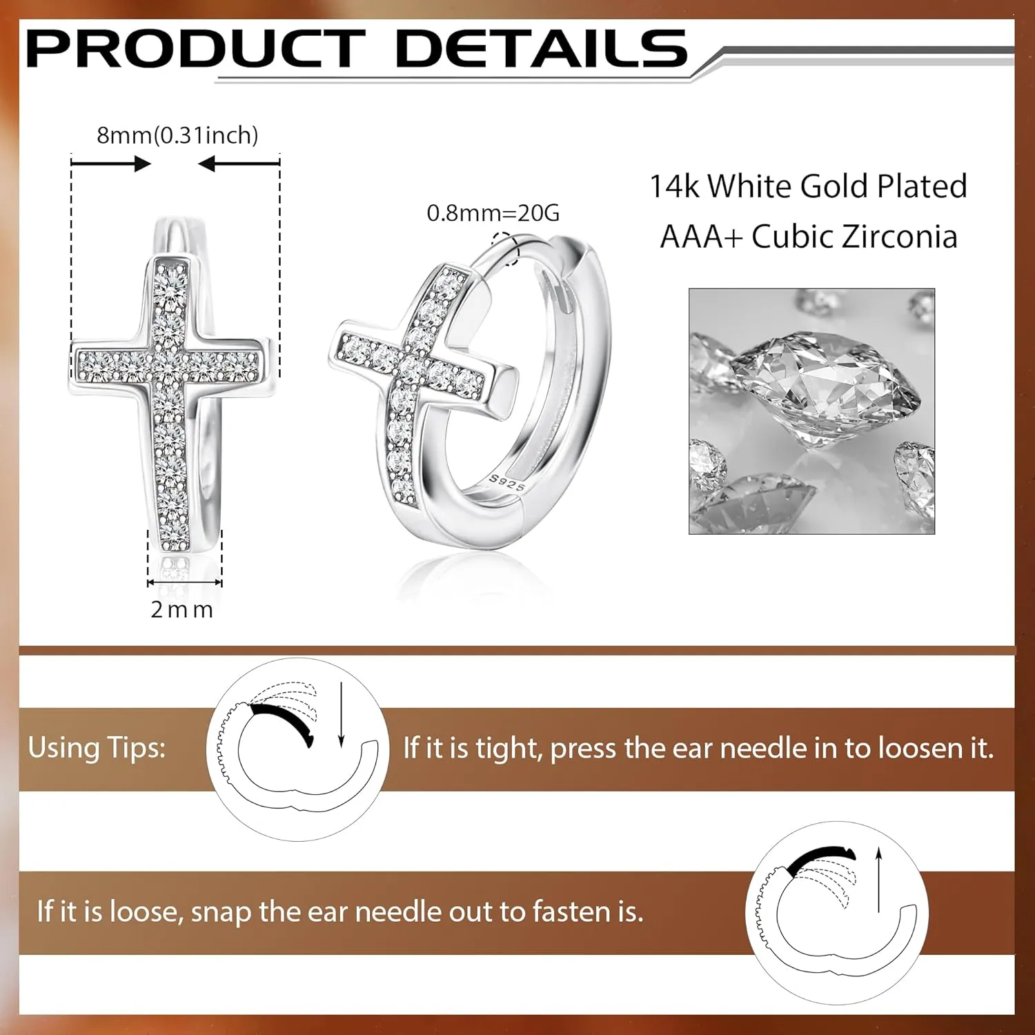 MILACOLATO 925 Sterling Silver Cross Hoop Earrings: Small Huggie Earring for Women Men Tiny Cubic Zirconia Hypoallergenic Cartilage Cross Earrings Dainty 18K Gold Plated Jewelry Gifts