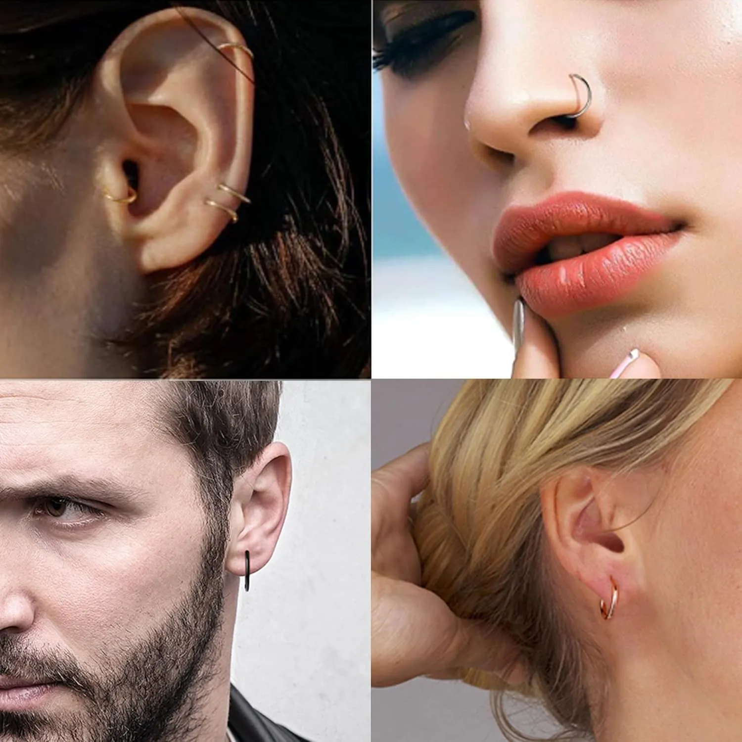 Milacolato G23 Titanium Hoop Earrings for Women Men Hypoallergenic Hinged Huggie Hoop Earrings Cartilage Helix Sleeper Lightweight Small Hoop Earring Silver/Gold/Rose Gold/Black
