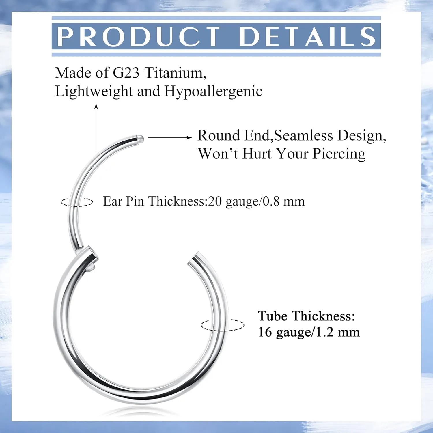 Milacolato G23 Titanium Hoop Earrings for Women Men Hypoallergenic Hinged Huggie Hoop Earrings Cartilage Helix Sleeper Lightweight Small Hoop Earring Silver/Gold/Rose Gold/Black
