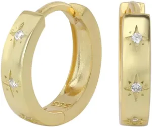Minimalist CZ Star 925 Sterling Silver Thick Small Hoop Earrings for Women Men Sensitive Ear Dainty 14K Gold Plated Crystal Stars Hypoallergenic Sleeper Tiny Mini Cartilage Huggie Hoops Fashion Trendy Jewelry Birthday Gift