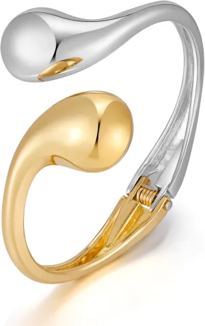 Minimalist Gold Wrap Bracelet for Women with Hinged Closure Sleek Chunky 14k Gold Plated Open-Ended Stacking Cuff Bangles Bracelet