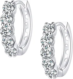 Moissanite Hoop Earrings, Huggie Hoops Sterling Silver Hoops Earrings for Women