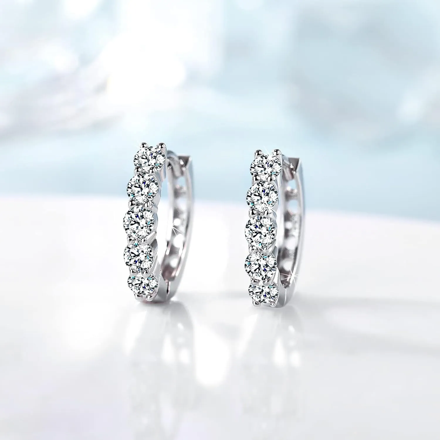 Moissanite Hoop Earrings, Huggie Hoops Sterling Silver Hoops Earrings for Women