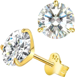 Moissanite Stud Earrings for Women, Gold Vermeil 925 Sterling Silver Lab Created Diamond Studs Solitaire Earrings Jewelry Gift Women Men