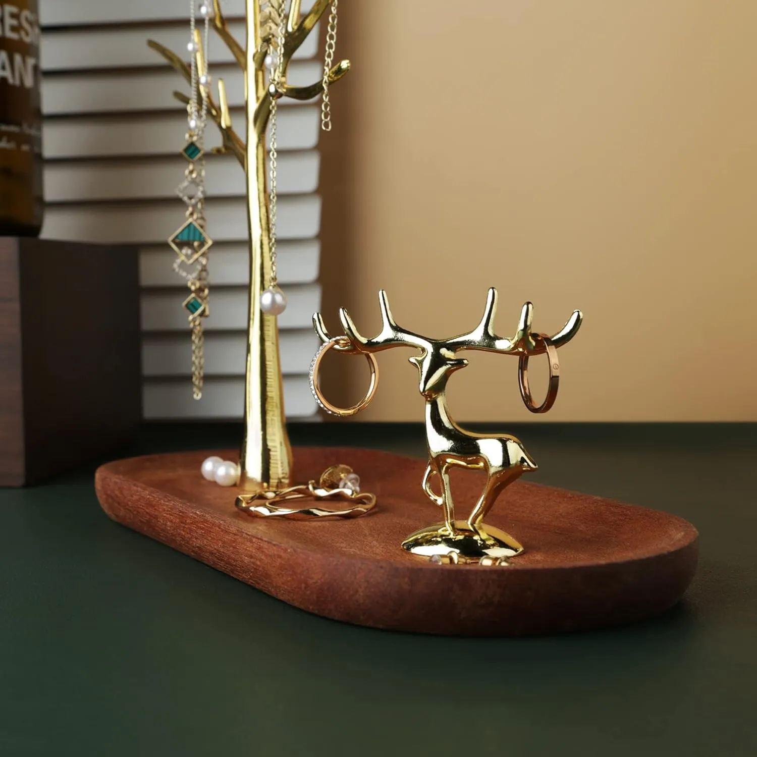 MORE&LESS Branch Jewelry Rack with deer, for Ring Earrings Necklace Bracelet,Suitable for living rooms, bathrooms,offices,etc.