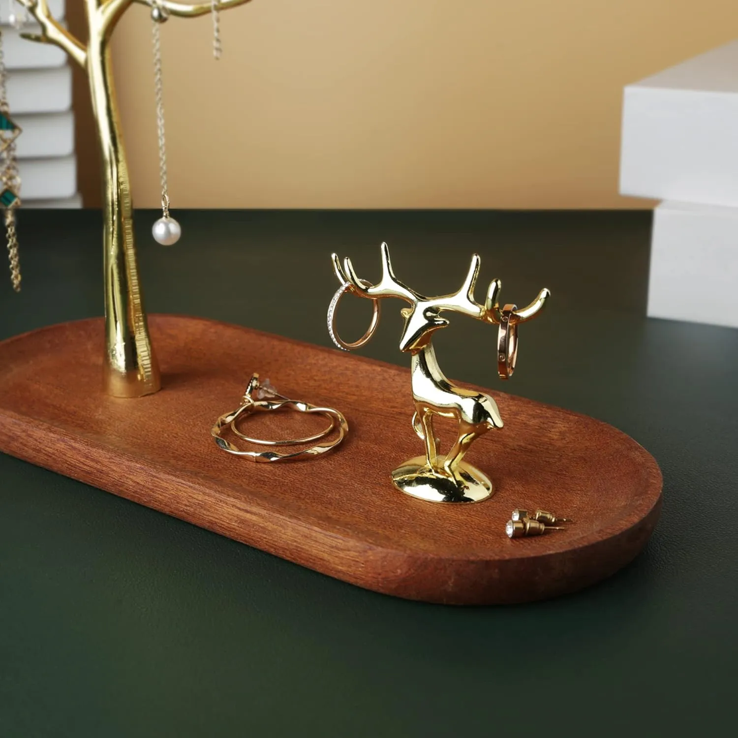 MORE&LESS Branch Jewelry Rack with deer, for Ring Earrings Necklace Bracelet,Suitable for living rooms, bathrooms,offices,etc.