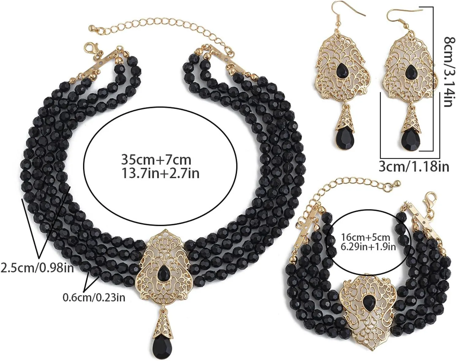 Multi-layered Beaded Necklace Earring Bracelet Sets for Women Wedding Brides Bead Collar Necklace,Beaded Earrings Jewelry,Crystal Beads Bracelet Necklace Jewelry for Women