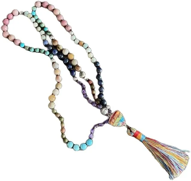Natural 7 Chakra 8mm 108 Mala Beads, Spiritual, Meditation Beads, Reiki, Japa Mala, Buddhist Prayer Beads, Yoga Bracelet, healing beads LKMALA-RRGU-34